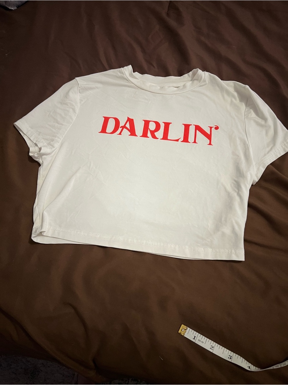 Muse White Cropped Tee with Red DARLIN Logo